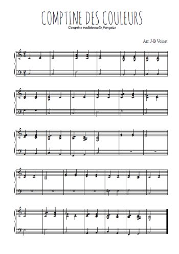 Téléchargez l'arrangement pour piano de la partition de Comptine des couleurs en PDF, niveau moyen
